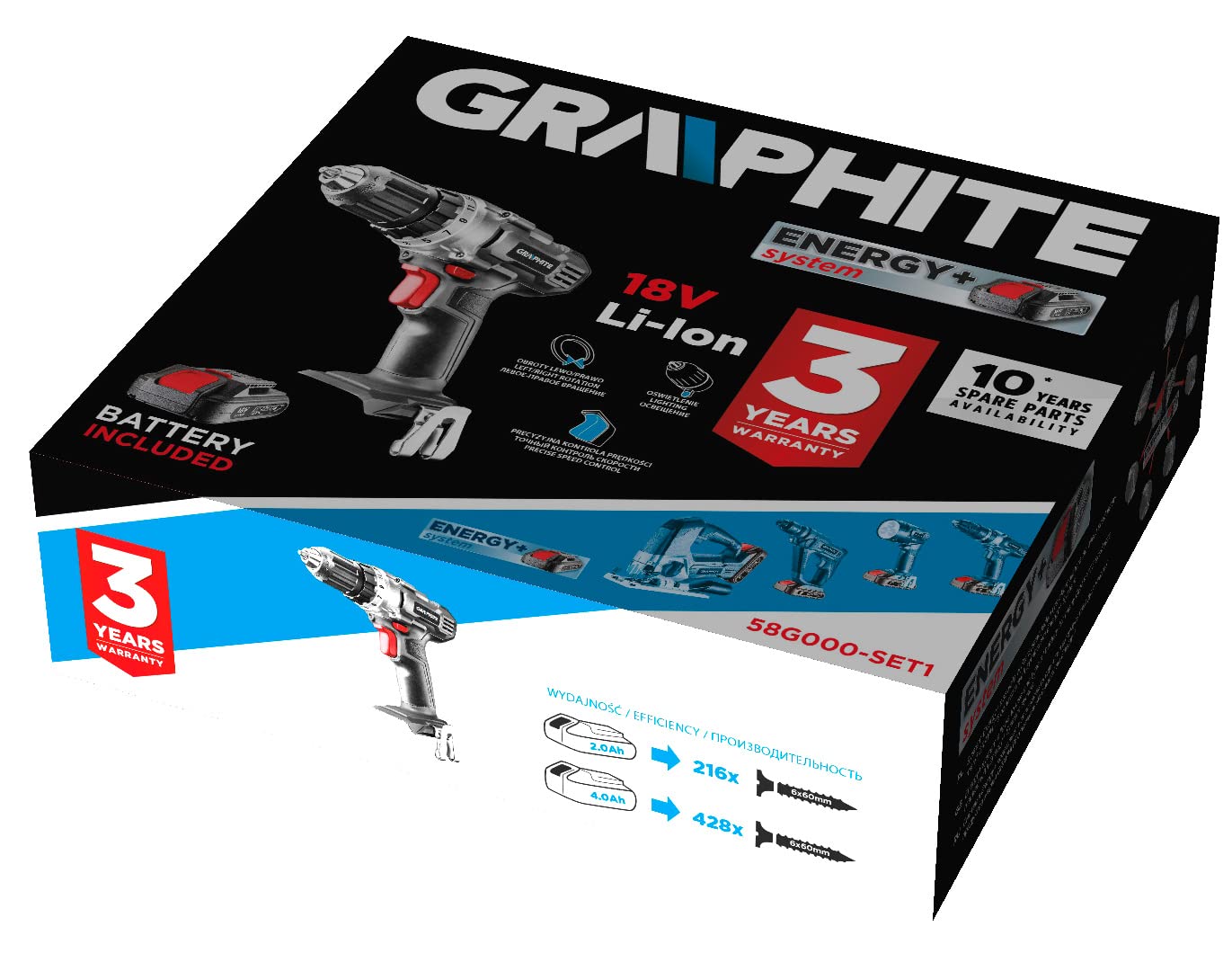 GRAPHITE TRAPANO A BATTERIA ENERGY+ 18V, LI-ION, MANDRINO DA 10M
