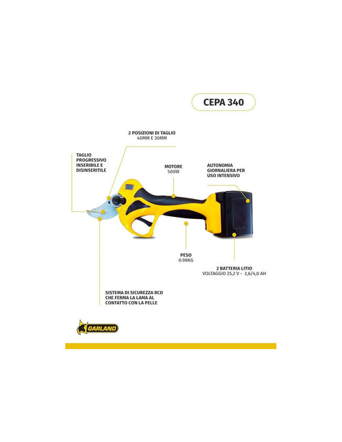 GARLAND POTATORE BATT.2,6/4AH 25,2V CEPA 340SBD-V23